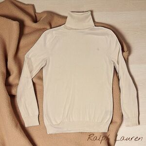 LAUREN BY RALPH LAUREN Women’s Beige Turtleneck Sweater Size Medium 100% Cotton